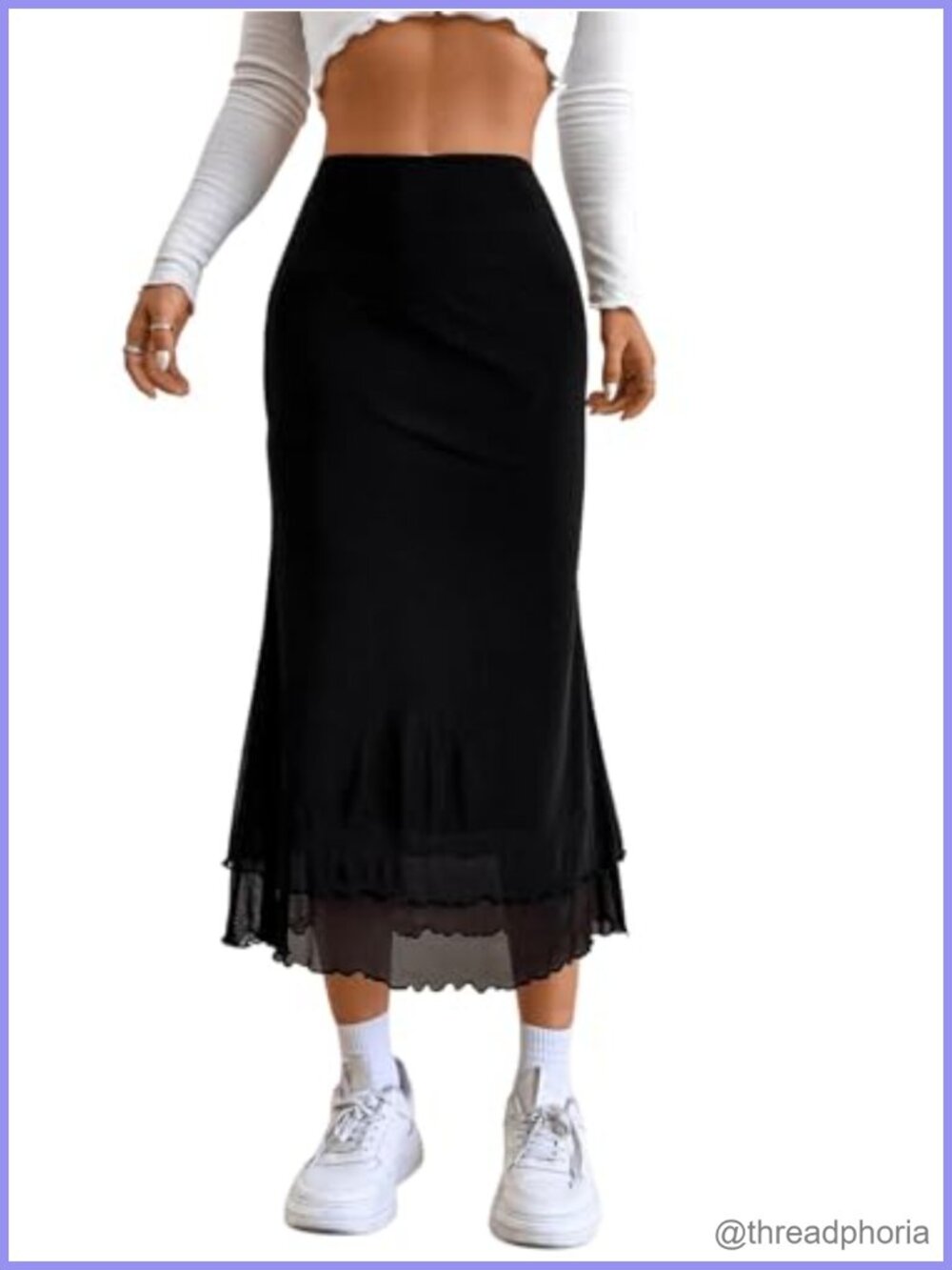 Fishtail Mesh Long Skirt Y2k Goth Lettuce Edge Mermaid Hem